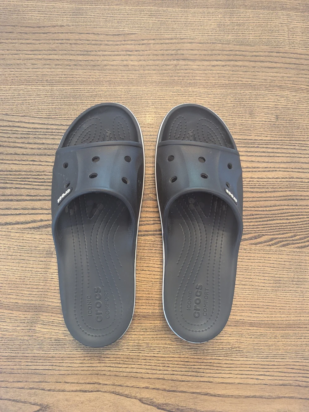 EUC Crocs Mens 13 Bayaband Slide Sandals Black White